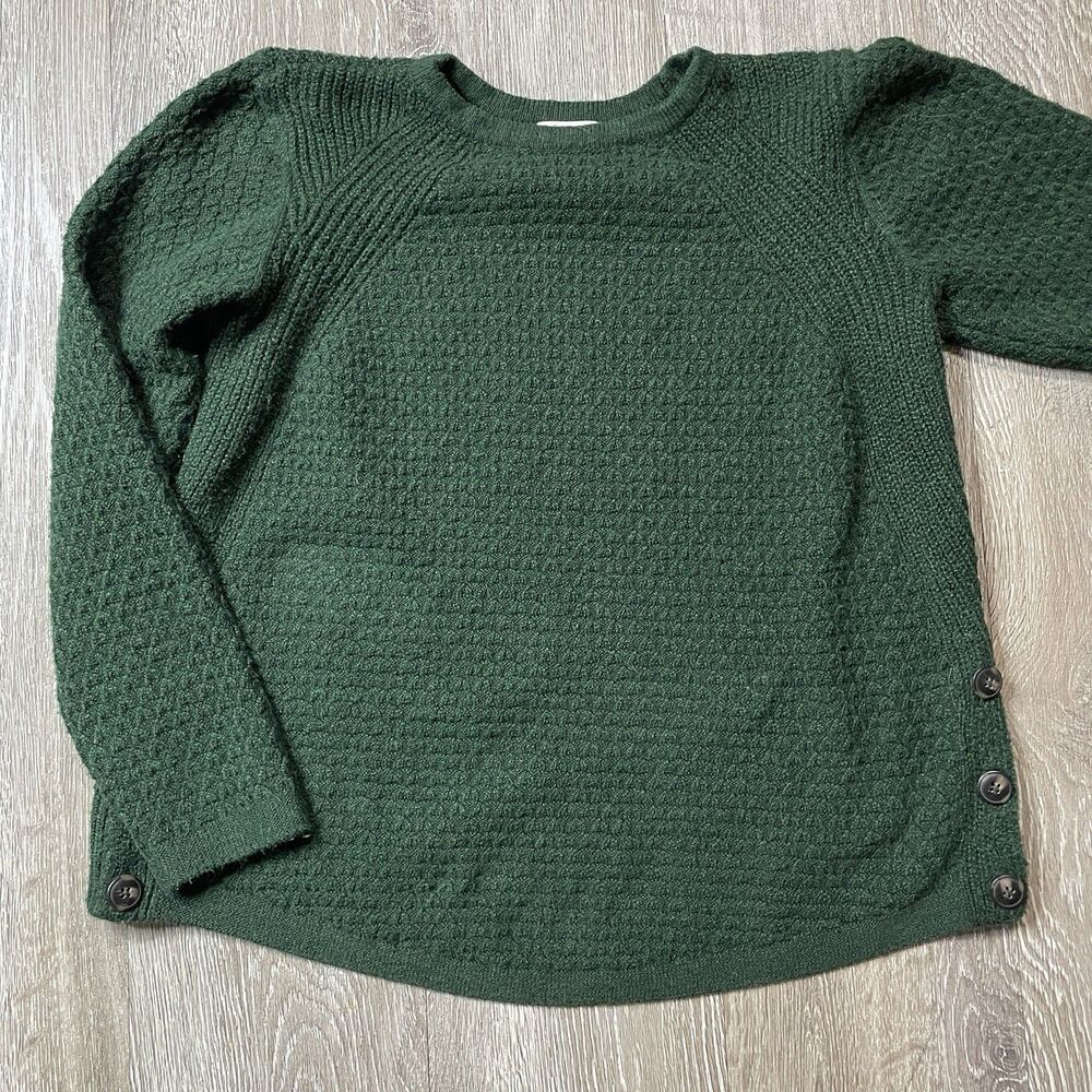 J Jill Womens Sweater SZ S Green Chunky Side Button Coastal Grandma Comfy Knit